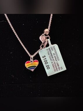 Belk & Co Sterling Silver 925 Rainbow Heart Teen Pendant Necklace NWT New